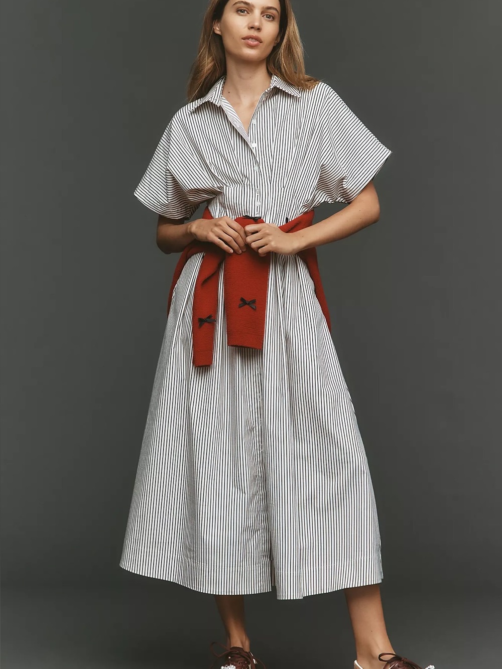 Anthropologie Tobie Shirt Dress by EXQUISE white and black striped size XS